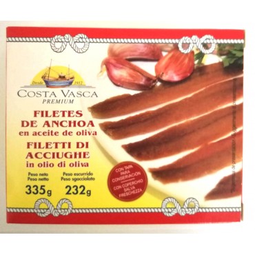 Filetes de Anchoa del Cantábrico en aceite de oliva 335/232 grs.